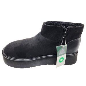 Wild Fable Platform Black Ankle Boots Size 10 Faux Suede Faux Fur Warm Lining